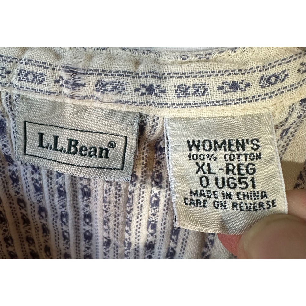 L.L.Bean Nightgown Pintuck Cotton Women XL-Reg Cream Blue Excellent - Picture 2 of 5